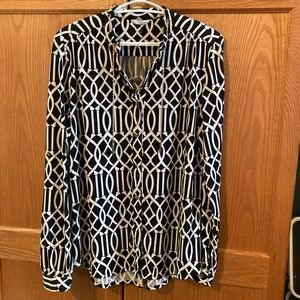 COPY - GRIFFLIN Dress blouse, gold-tone chain accent at the neckline. Roll tab …